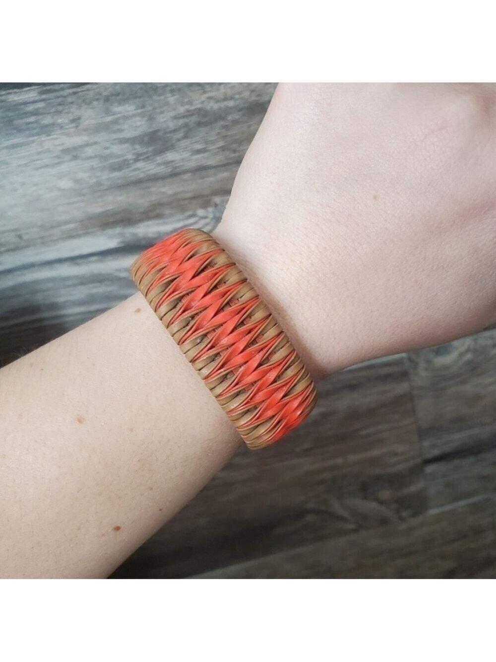 Large Chunky Ethnic Tribal Bracelet Handmade Orange and Brown Colors